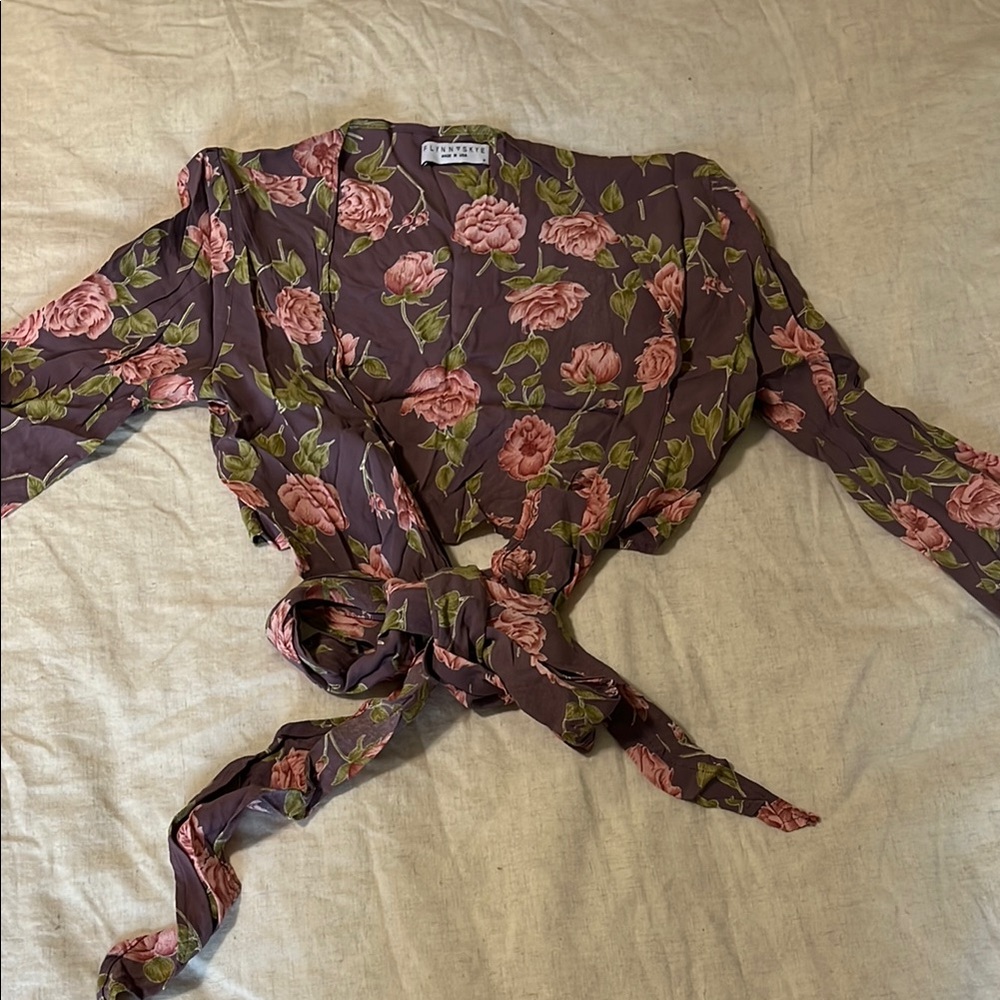 Flynn Skye Purple and Pink Tie Front Crop Blouse